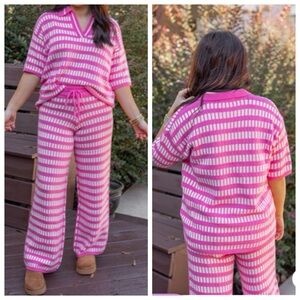 Fantastic Fawn Squares Up Pink &‎ White Knit  Top Size S